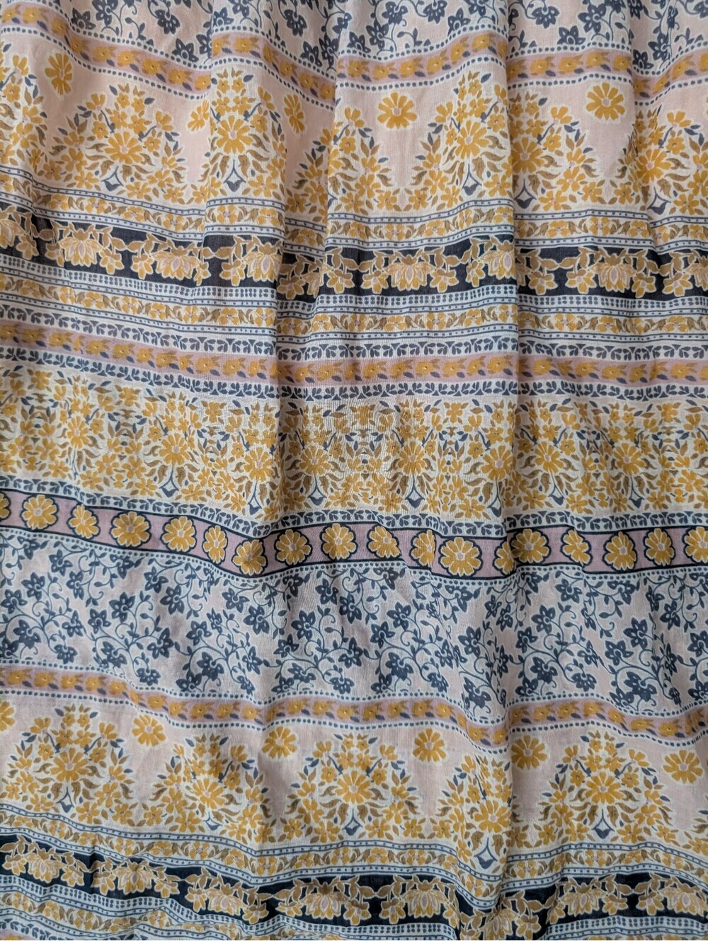 J Jill Maxi Skirt Smocked Elastic Waist Floral Blue Yellow Size Large TALL - Picture 3 of 6